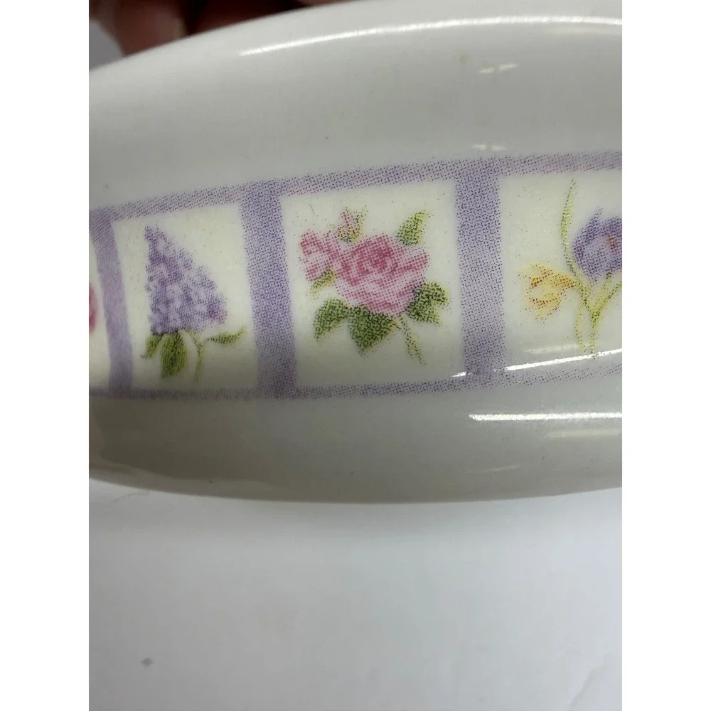 Bill Barnes Ceramic Floral Ring Holder Dish Purple Yellow Flowers Cottagecore